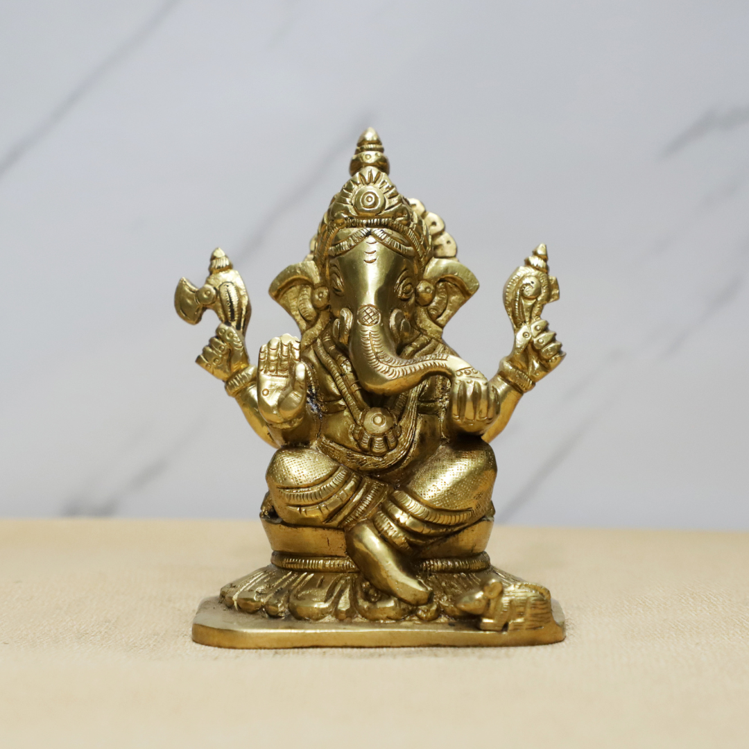 Chowki Ganesh Brass Idol