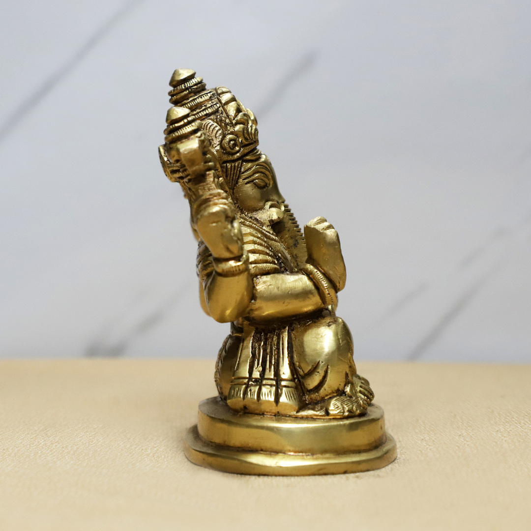 Chowki Ganesh Design Brass Idol