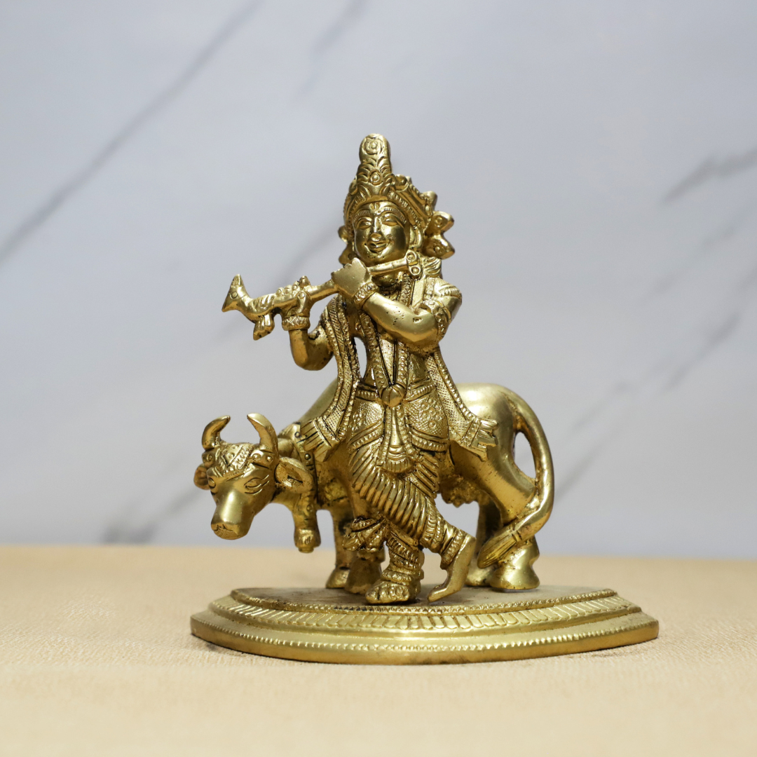 Gopal with Divine Companion — Cow Krishna Idol