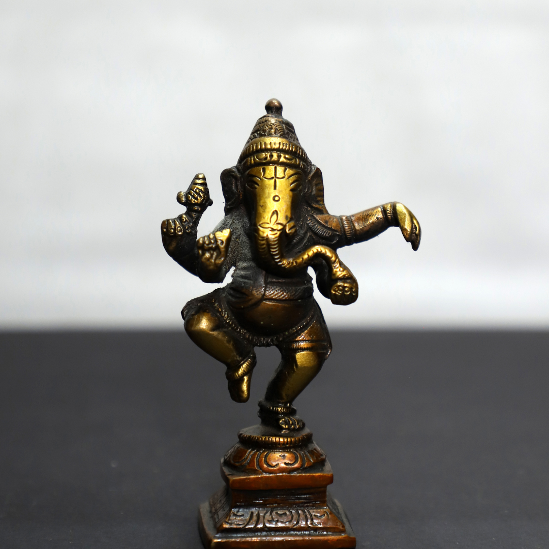 Dancing Ganesh Brass Idol in Brown Color