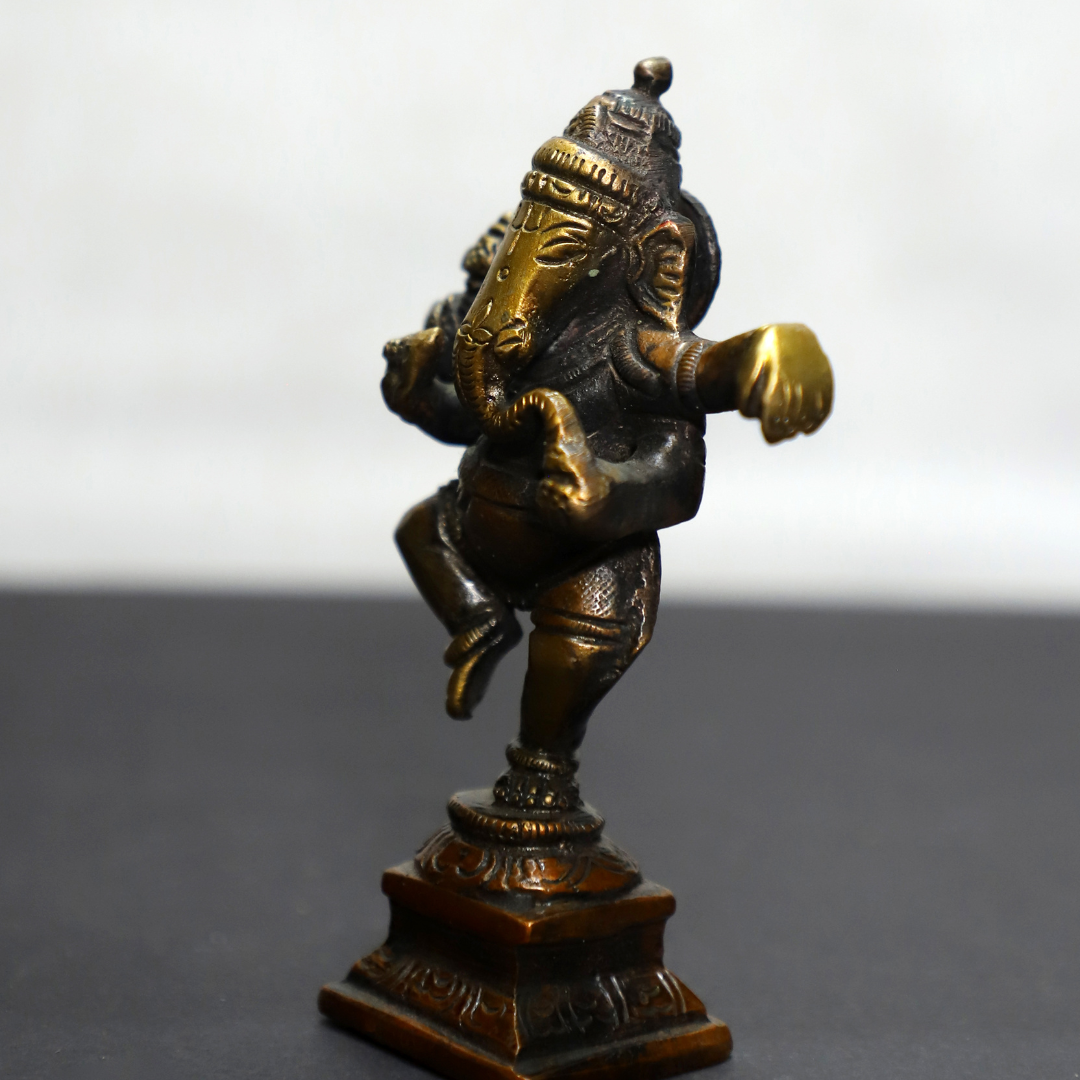 Dancing Ganesh Brass Idol in Brown Color