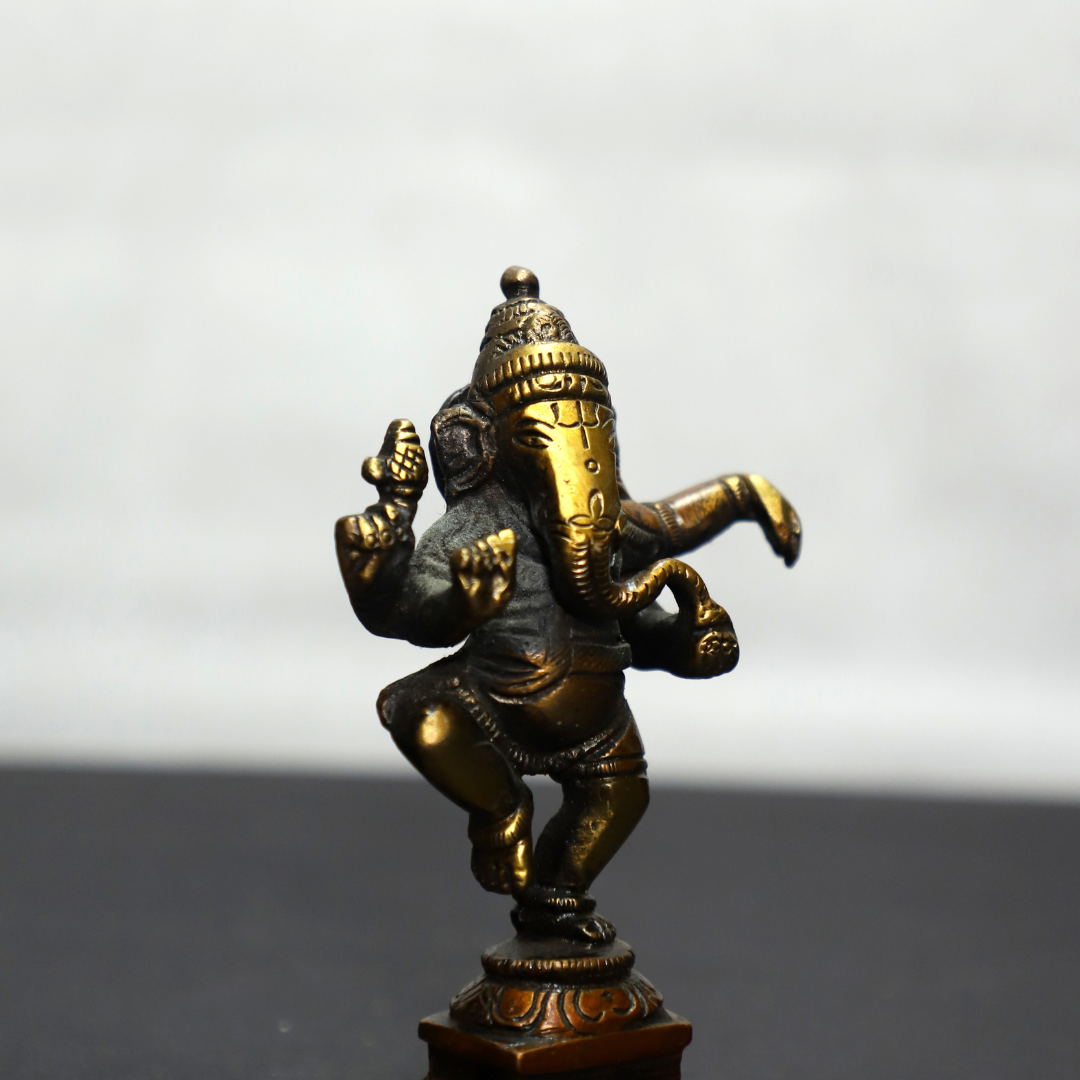 Dancing Ganesh Brass Idol in Brown Color