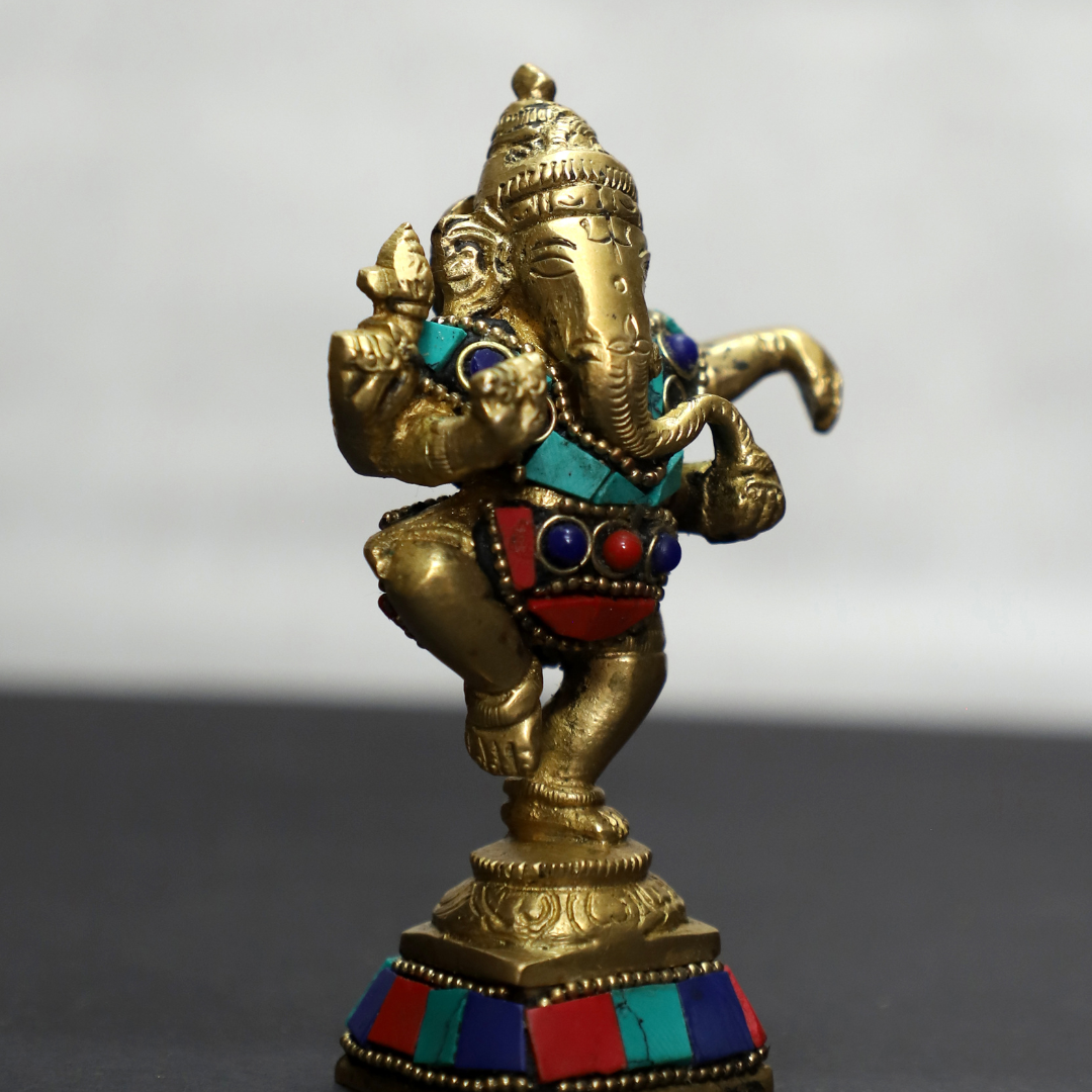 Dancing Ganesh Stone | Brass Ganesha Idol Small