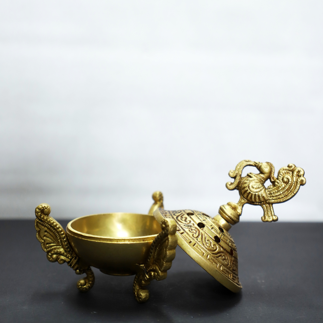 Brass Dhoop Dhani with peacock design