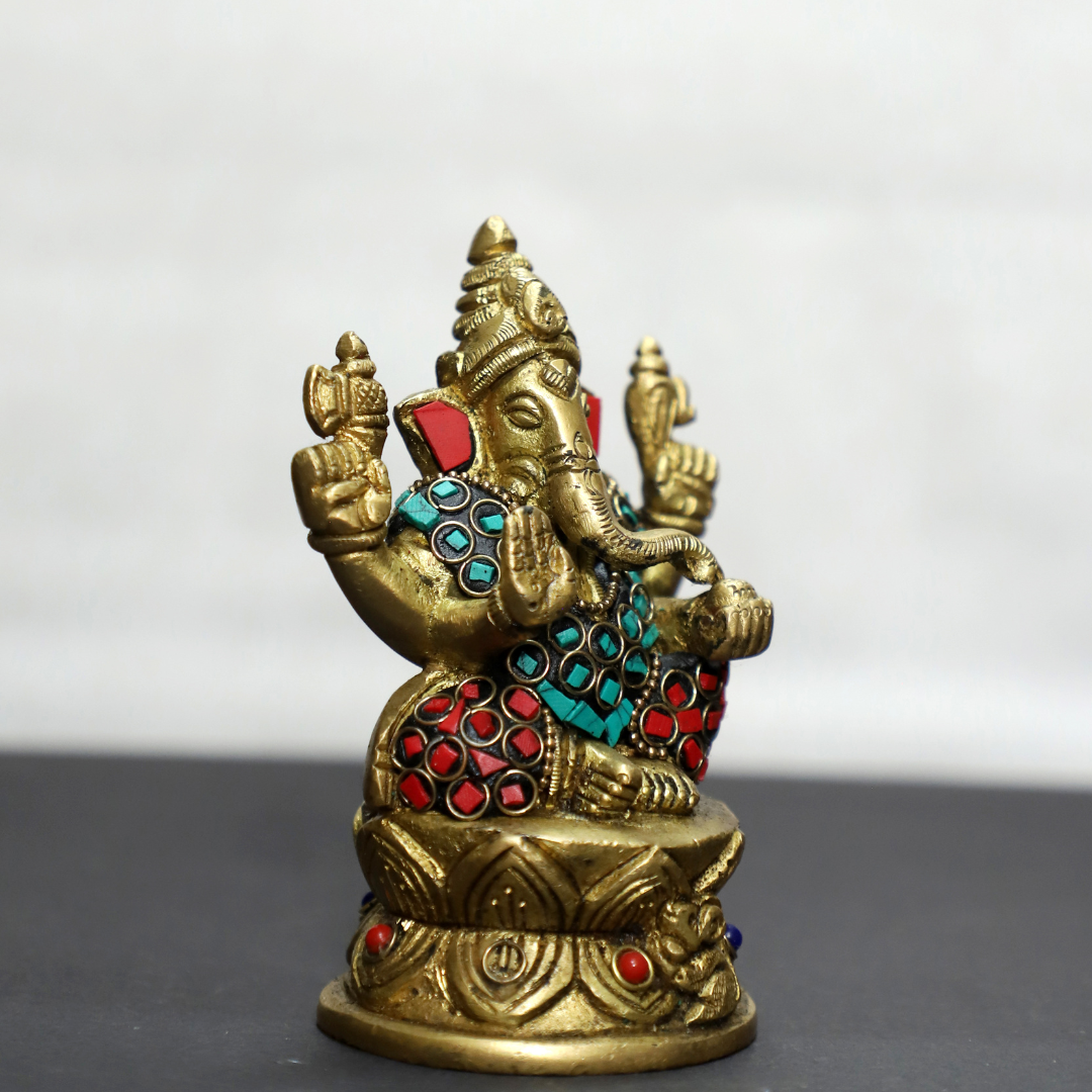 Stone Ganesh Brass Idol