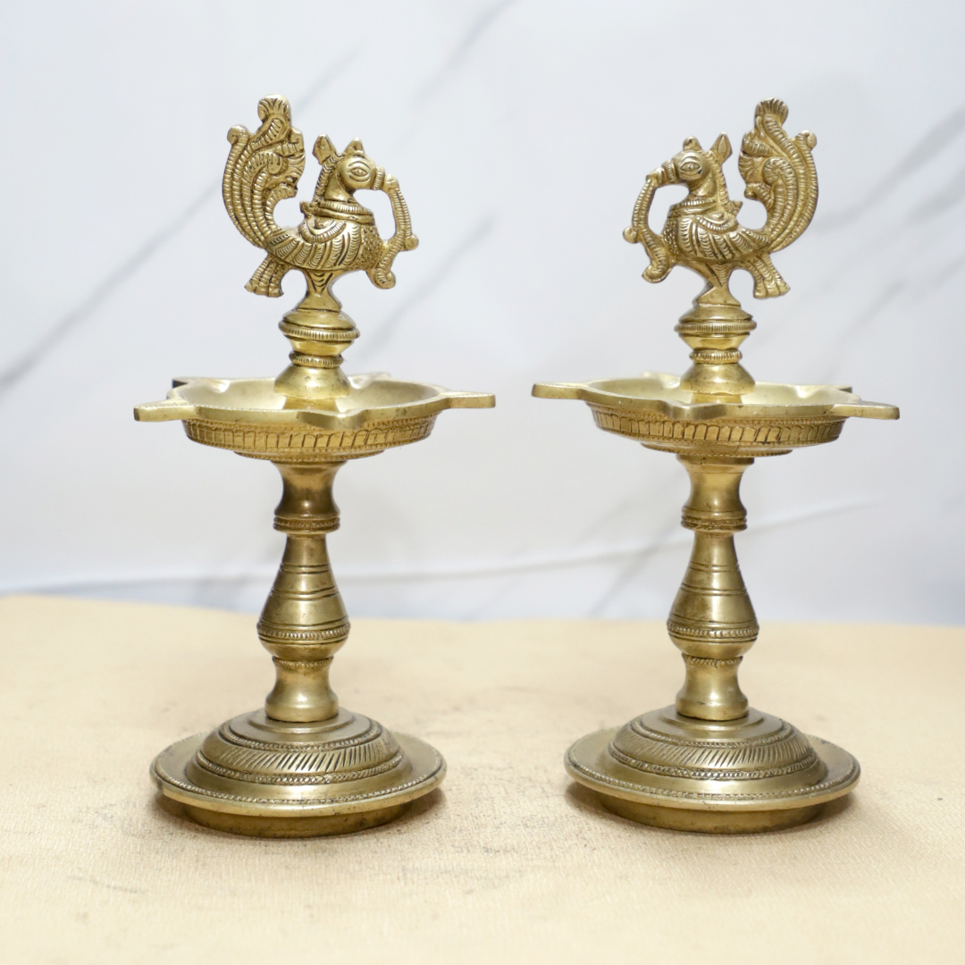 Brass Bird Lamps Pair