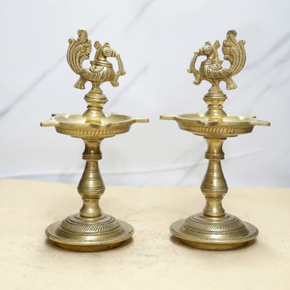 Brass Bird Lamps Pair