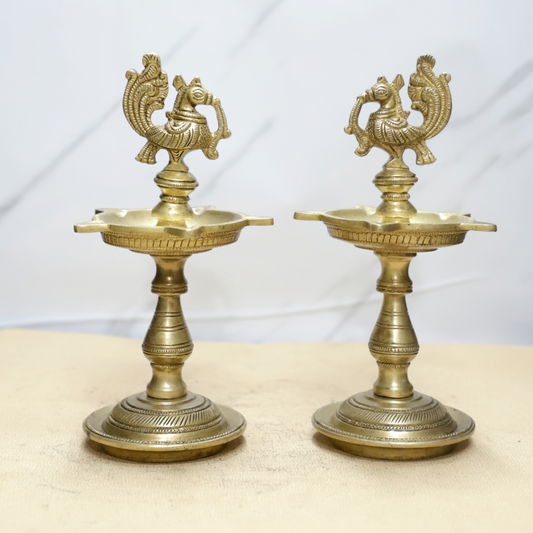 Brass Bird Lamps Pair