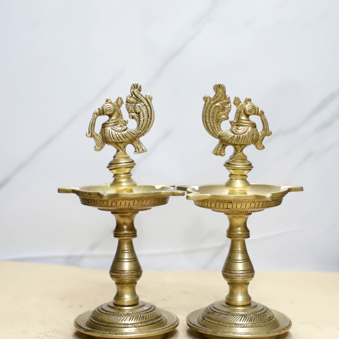 Brass Bird Lamps Pair