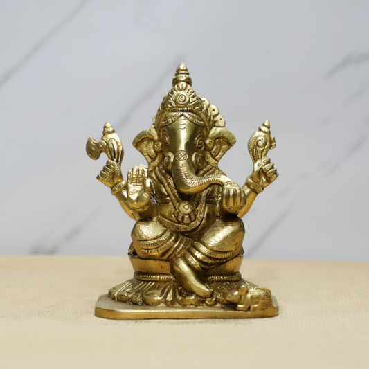 Chowki Ganesh Brass Idol