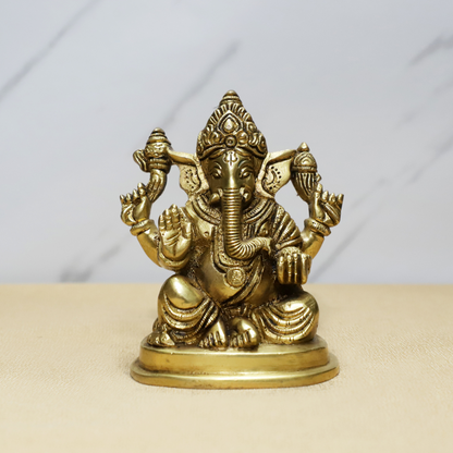 Chowki Ganesh Design Brass Idol