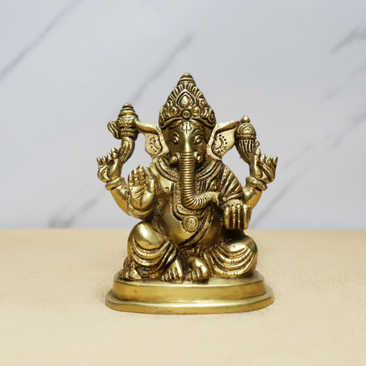 Chowki Ganesh Design Brass Idol