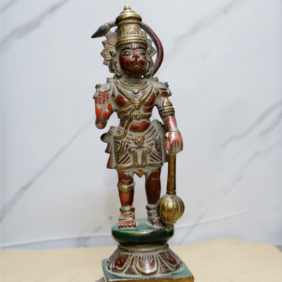 Color Hanuman Standing Brass Idol