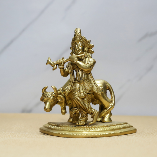 Gopal with Divine Companion — Cow Krishna Idol