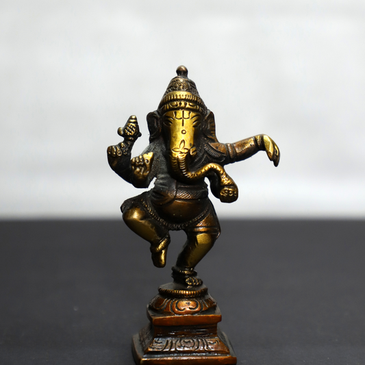 Dancing Ganesh Brass Idol in Brown Color