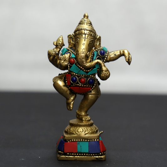 Dancing Ganesh Stone | Brass Ganesha Idol Small