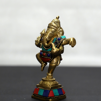 Dancing Ganesh Stone | Brass Ganesha Idol Small