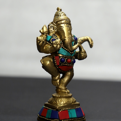 Dancing Ganesh Stone | Brass Ganesha Idol Small