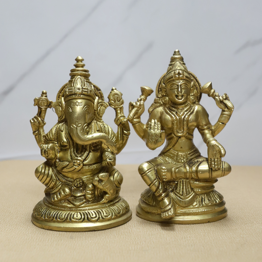 Ganesh Laxmi South (PAIR) Brass Idol