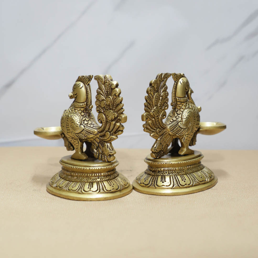 Peacock Deepak (PAIR) Brass Idol