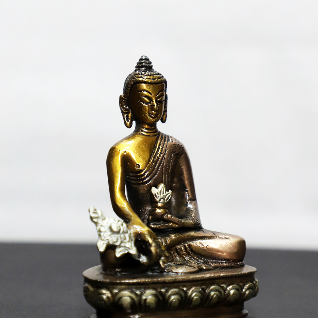 Phool wale Buddha Colour | Buddha Brass Idol in Colour