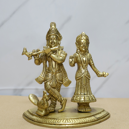 Radha Krishna Oval Base Brass Idol