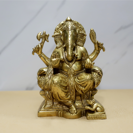 Divine Raja Ganesh Brass Idol