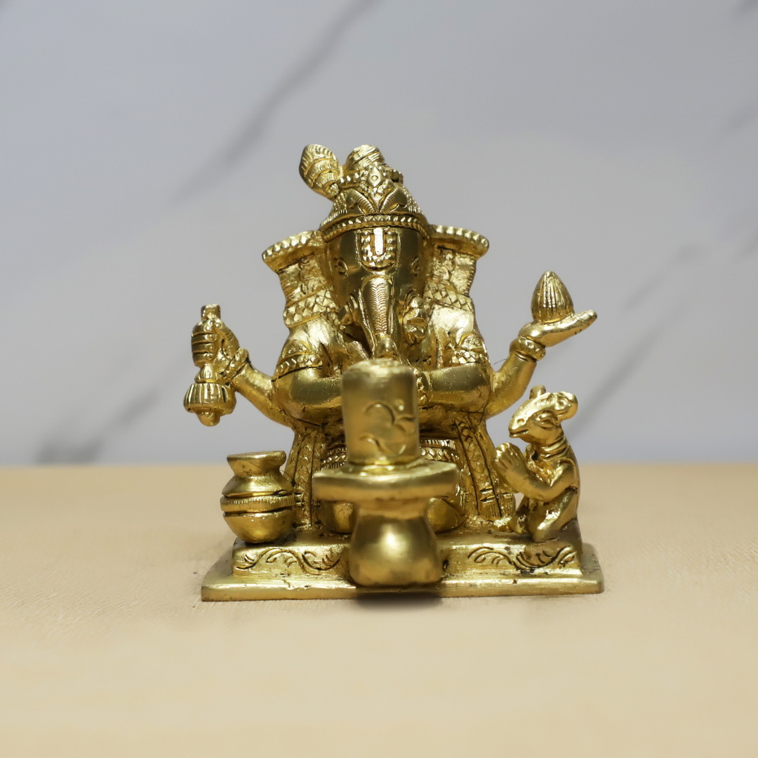 Shivling Ganesh Brass Idol