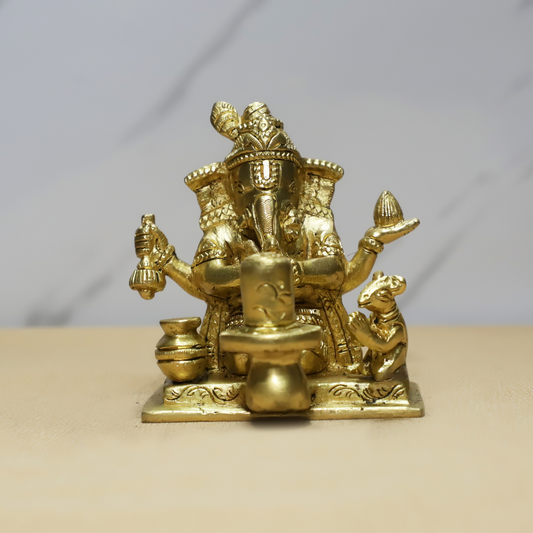 Shivling Ganesh Brass Idol