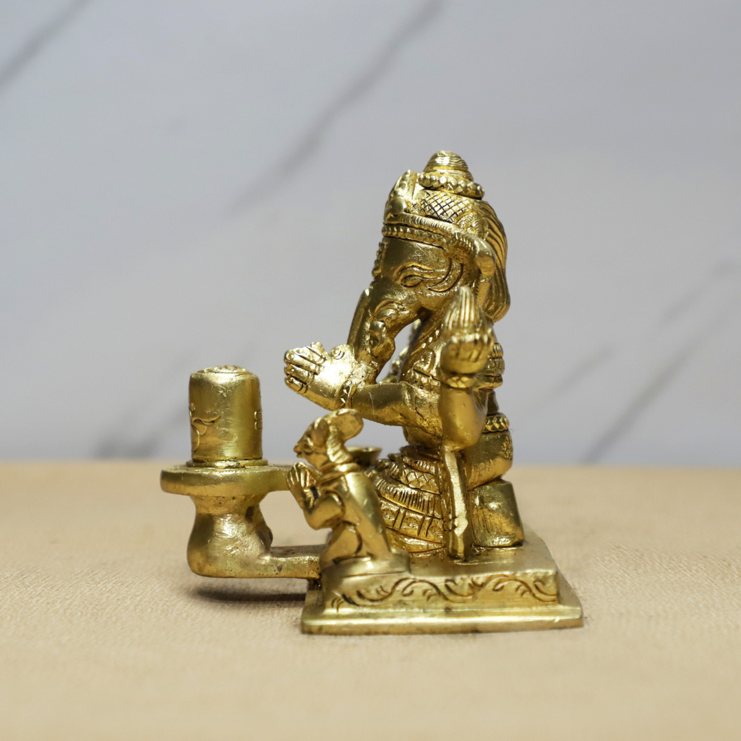 Shivling Ganesh Brass Idol