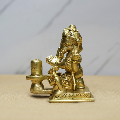 Shivling Ganesh Brass Idol