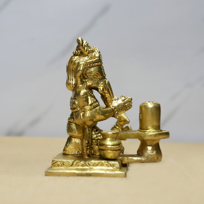 Shivling Ganesh Brass Idol