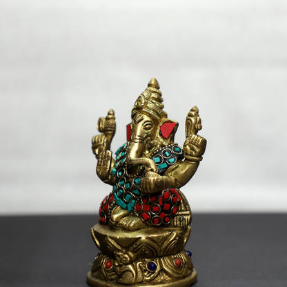 Stone Ganesh Brass Idol