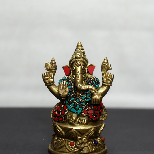Stone Ganesh Brass Idol