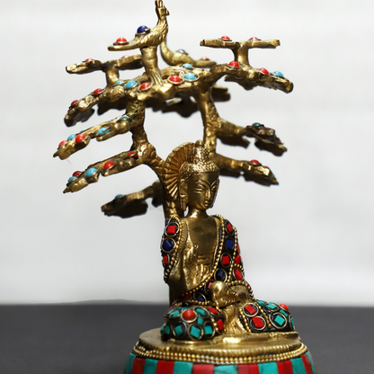 Stone Tree Buddha | Buddha Brass Idol with Stone Tree