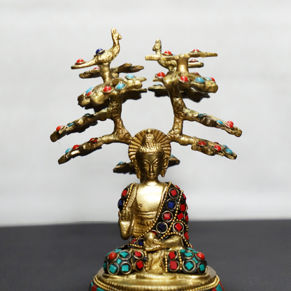 Stone Tree Buddha | Buddha Brass Idol with Stone Tree